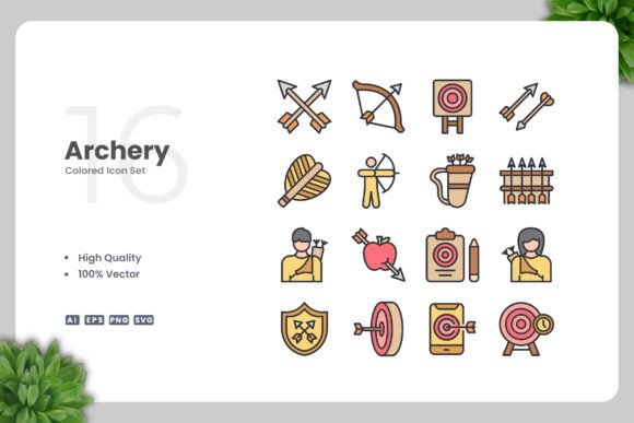 Archery Colored Icons for Handmade Projects