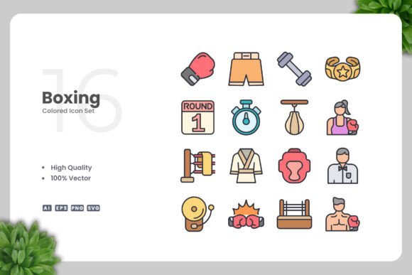 Boxing Colored Icons: A Versatile Graphic Design Asset for Handmade Creations
