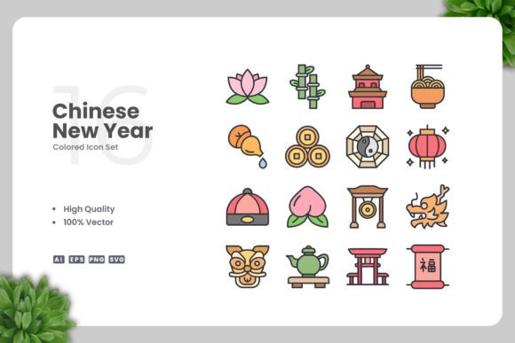 Chinese New Year Colored Icons for Handmade Projects