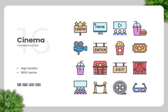 Cinema Colored Icons: A Versatile Graphic Asset for Creative Projects