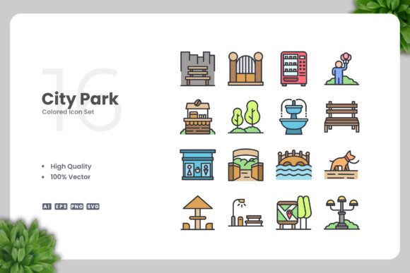 City Park Colored Icons for Digital and Print Products