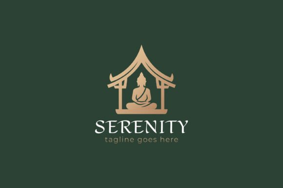 Golden Buddha Statue in Temple Logo Graphics for Logo Templates