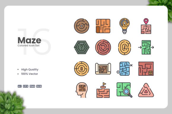Maze Colored Icons for Modern Graphics and Icons