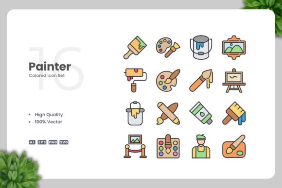 Painter Colored Icons Graphics for Real Crafts