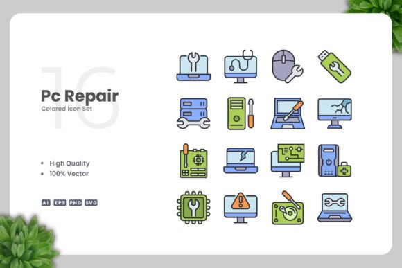 Pc Repair Colored Icons: A Designer's Review of Graphics and Icons