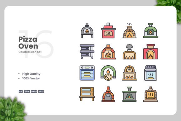 Pizza Oven Colored Icons for Modern Graphics and Icons