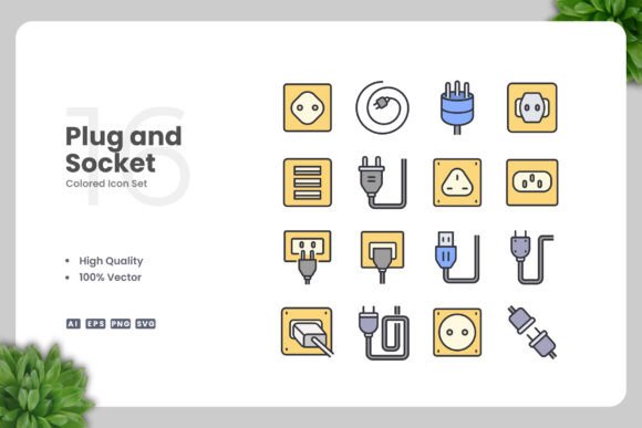 Plug and Socket Colored Icons for Modern Graphics
