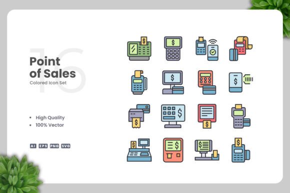 Point of Sales Colored Icons for Modern Graphics