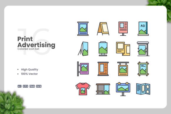 Print Advertising Colored Icons for Local Brand Graphics
