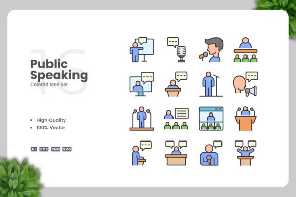 Public Speaking Colored Icons: A Review for Modern Graphics