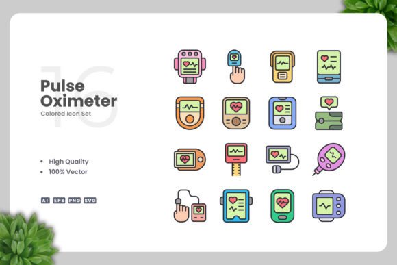 Pulse Oximeter Colored Icons: A Smart Graphics Choice for Health Niche Sellers