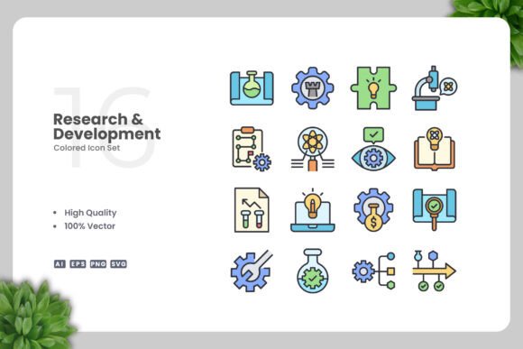 Research and Development Colored Icons: Graphics for Local Brands