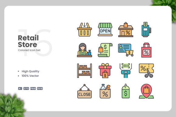Retail Store Colored Icons: Essential Graphics for Handmade Creators