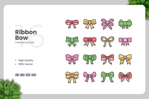 Ribbon Bow Colored Icons: Premium Graphics for Crafters