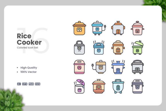 Rice Cooker Colored Icons for Modern Graphics and Icons