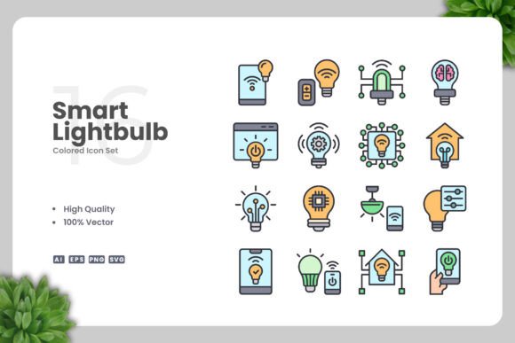 Smart Lightbulb Colored Icons Graphics for Crafters
