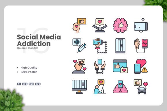 Social Media Addiction Colored Icons Graphics