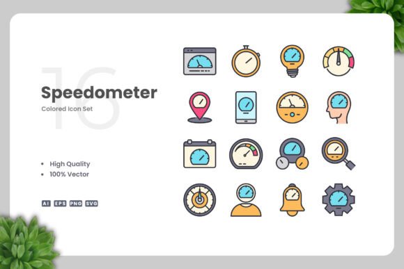 Speedometer Colored Icons for Graphic Design Projects