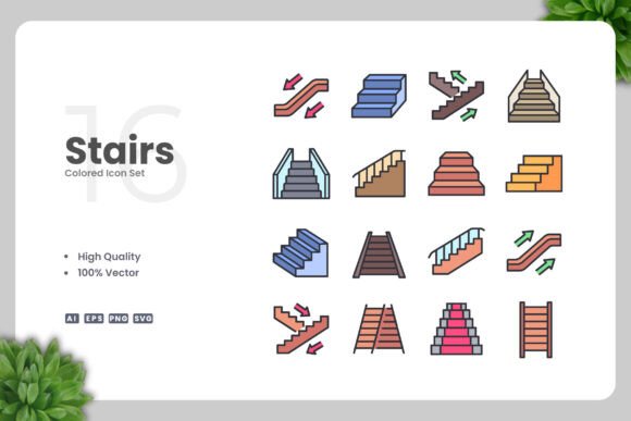 Stairs Colored Icons for Crafting and Graphics