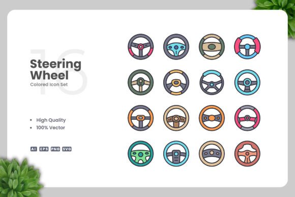 Steering Wheel Colored Icons: A Modern Graphic Asset for Content Creators
