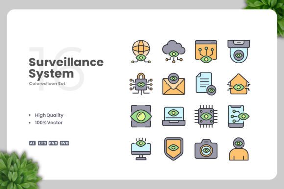 Surveillance System Colored Icons for Modern Web Design
