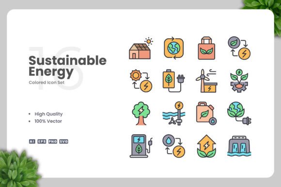 Sustainable Energy Colored Icons for Local Business Branding
