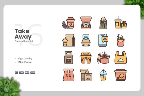 Take Away Colored Icons: A Versatile Graphic Design Asset