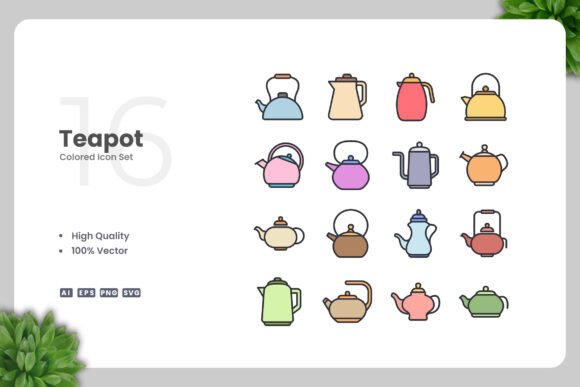 Teapot Colored Icons Graphics for Crafters