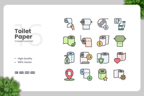 Toilet Paper Colored Icons for Modern Graphics and Icons