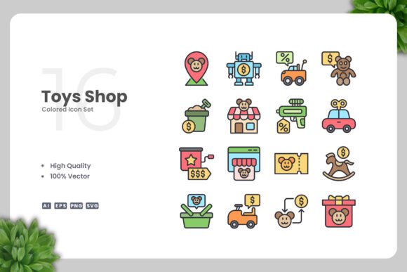 Toys Shop Colored Icons Review for Real Embroidery