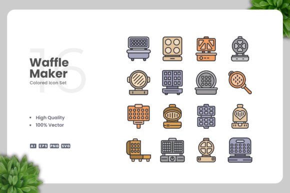 Waffle Maker Colored Icons - A Versatile Graphic Design Asset