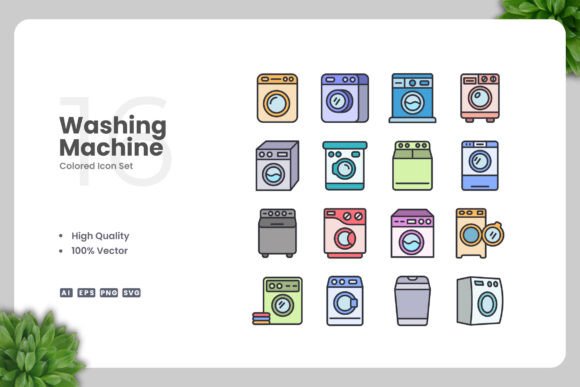 Washing Machine Colored Icons for Branding and Marketing