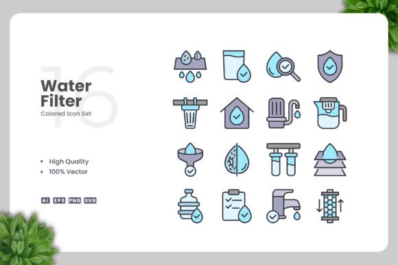 Water Filter Colored Icons for Local Business Branding