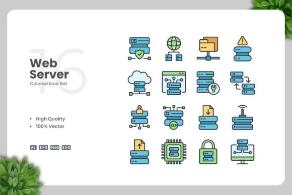 Web Server Colored Icons for Graphics and Digital Projects