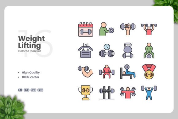 Weight Lifting Colored Icons - Graphic Design Asset for Crafters
