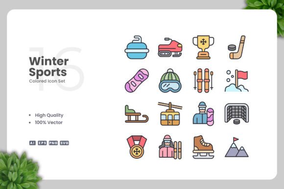 Winter Sports Colored Icons: A Versatile Graphic Asset for Content Creators